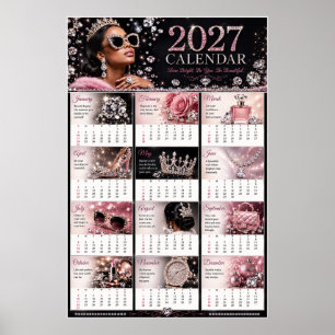Póster de calendario mural 2027 Glam Pink & Diamon