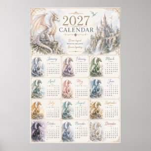 Póster de calendario mural de dragón de fantasía 2