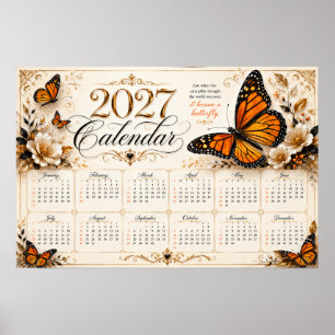 Póster de calendario mural de mariposa monarca 202