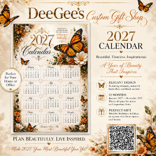 Póster de calendario mural de mariposa monarca 202