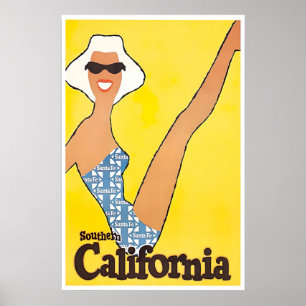 Póster de California Arte de Viaje del Sur de Cali