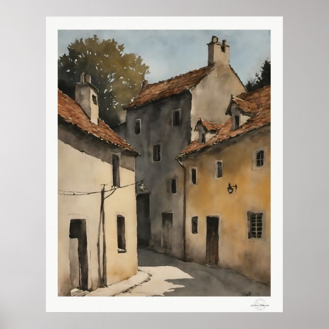 Póster de calle de pueblo soleado (Frente)