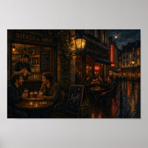 Póster de calle del bar de París bajo la luz de la
