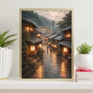 Póster de calle lluviosa japonesa   Pared nocturna