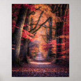 Póster de camino de otoño en el bosque de Vermont