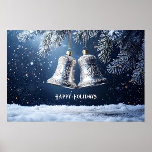 Póster de campanas ornamentadas de plata en pino h