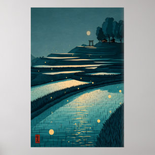 Póster de Campo de Arroz Sereno, Terrazas a la Luz