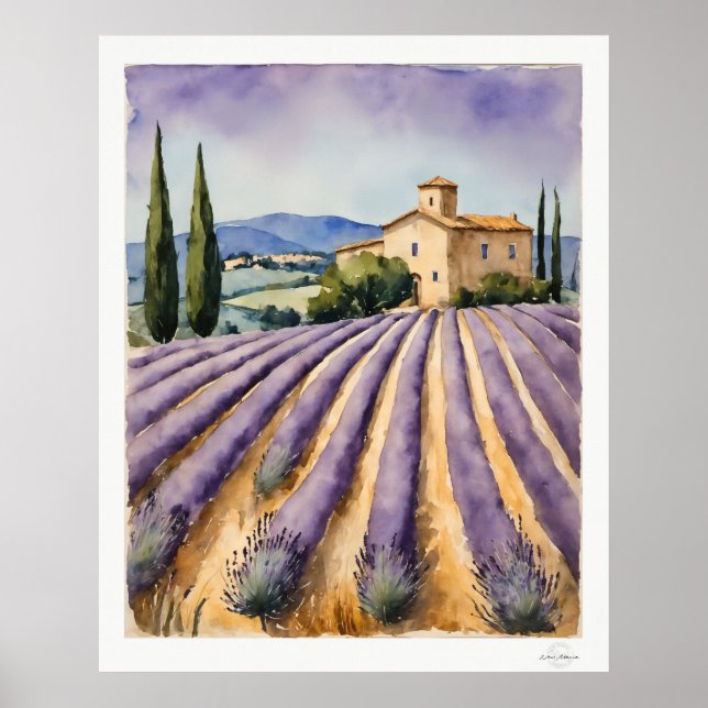 Póster de campo de lavanda con granja (Frente)