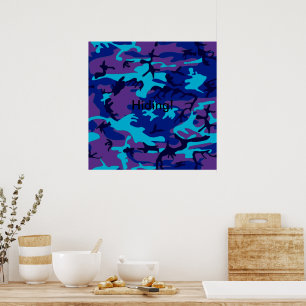 Póster de camuflaje azul oscuro y púrpura