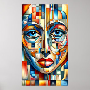 Póster de cara de dama moderna abstracta bohemia