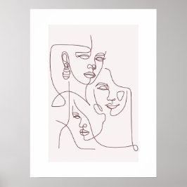 Póster de caras de arte de línea minimalista | W b