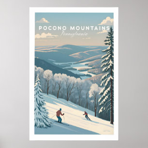 Póster de carrera de esquí de las montañas de Poco