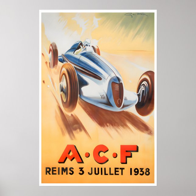 Póster de carreras de autos ACF Reims Arte de coch (Frente)