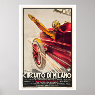 Póster de carreras vintage del Circuito de Milán