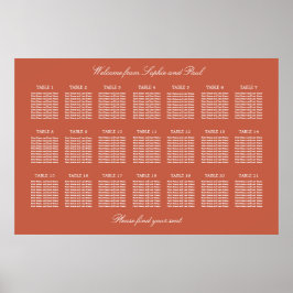 Póster de carta de asientos de boda de mesa Terrac