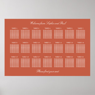 Póster de carta de asientos de boda de mesa Terrac