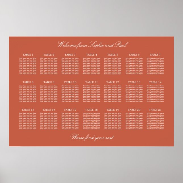 Póster de carta de asientos de boda de mesa Terrac (Frente)