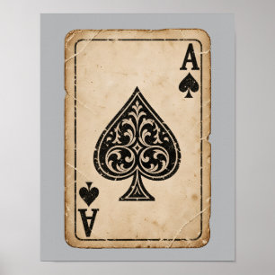 Póster de carta de juego As de Espadas Vintage 