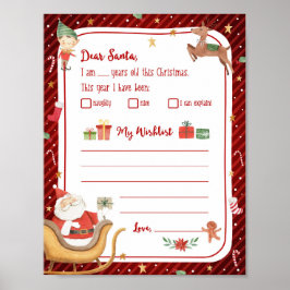 Póster de carta de lista de Navidad
