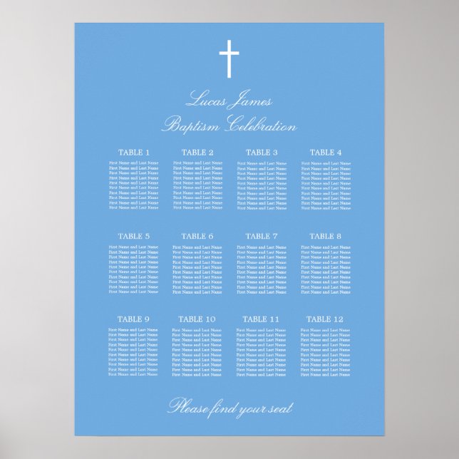 Póster de Cartel de Asientos de Bautizo de Mesa Az (Frente)
