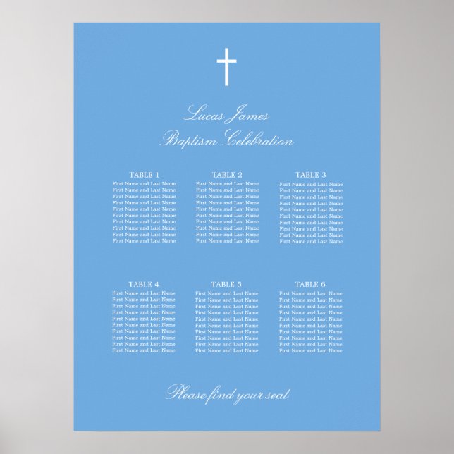 Póster de Cartel de Asientos de Bautizo de Mesa Az (Frente)