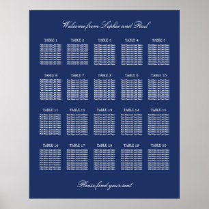 Póster de Cartel de Asientos de Boda de 20 Mesas A