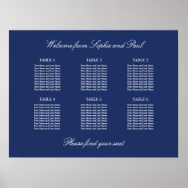 Póster de Cartel de Asientos de Boda de Mesa 6 Azu