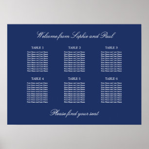 Póster de Cartel de Asientos de Boda de Mesa 6 Azu