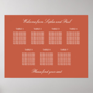 Póster de cartel de asientos de boda de mesa 7 de 