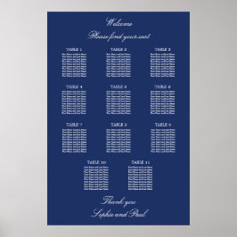 Póster de Cartel de Asientos de Boda de Mesa Azul 