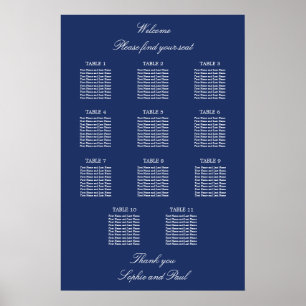 Póster de Cartel de Asientos de Boda de Mesa Azul 