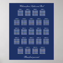 Póster de Cartel de Asientos de Boda de Mesa Azul 