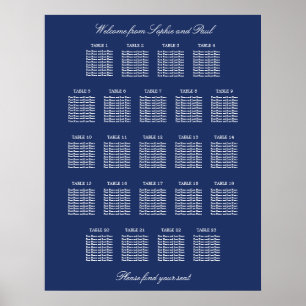 Póster de Cartel de Asientos de Boda de Mesa Azul 