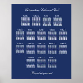 Póster de Cartel de Asientos de Boda de Mesa Azul 