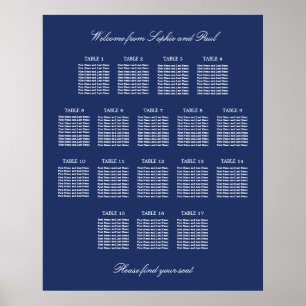Póster de Cartel de Asientos de Boda de Mesa Azul 