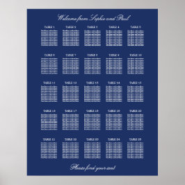 Póster de Cartel de Asientos de Boda de Mesa Azul 