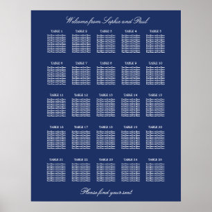 Póster de Cartel de Asientos de Boda de Mesa Azul 