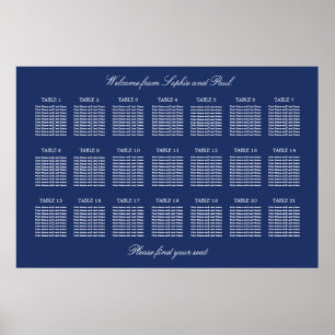 Póster de Cartel de Asientos de Boda de Mesa Azul 