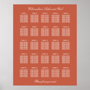 Póster de cartel de asientos de boda de mesa de te
