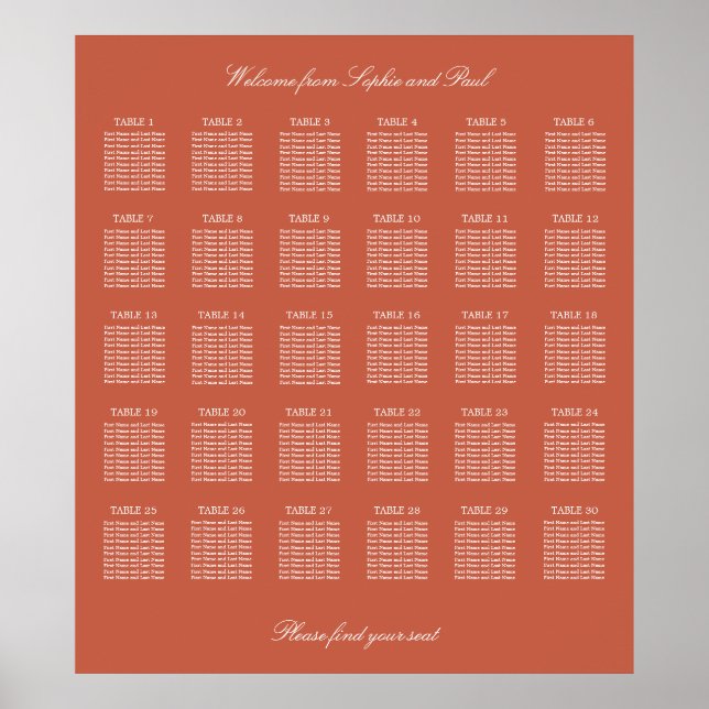 Póster de Cartel de Asientos de Boda de Mesa de Te (Frente)