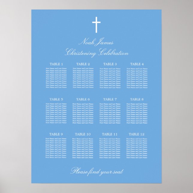 Póster de cartel de asientos para bautizo de mesa  (Frente)