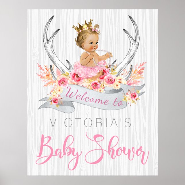 Póster de cartel de baby shower de princesa boho (Frente)
