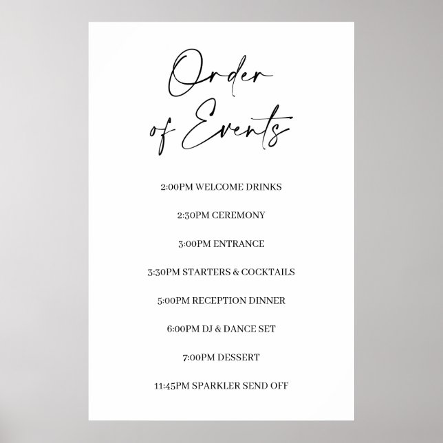 Póster de cartel de orden de eventos de boda minim (Frente)