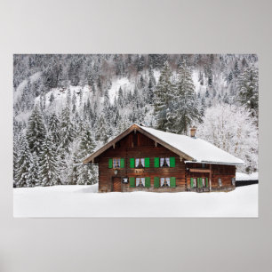 Póster de casa de madera tradicional en Baviera