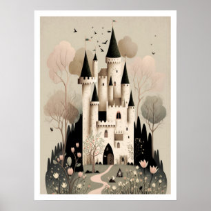 Poster de castillo de cuento mágico, arte de pared