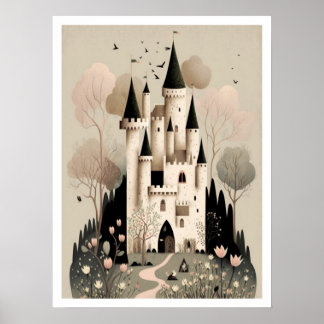 Poster de castillo de cuento mágico, arte de pared