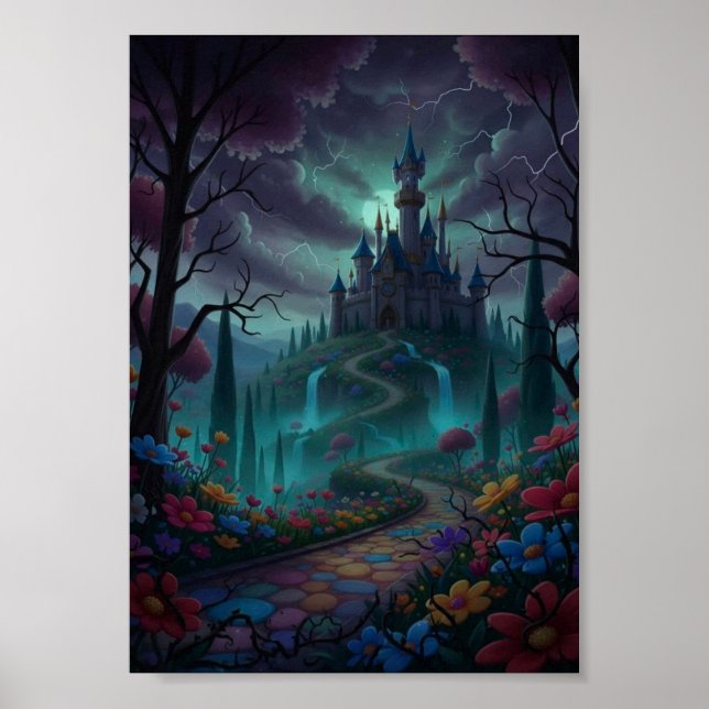 Póster de castillo embrujado de fantasía oscura gó (Frente)