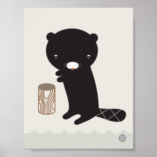 Póster de castor para nursery moderno - 11" x 8,5"