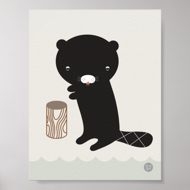 Póster de castor para nursery moderno - 11" x 8,5" (Frente)