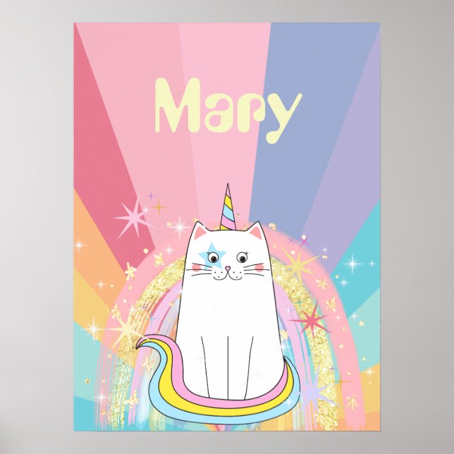 Póster de Caticorn Chica Meow-Gical con nombre (Frente)